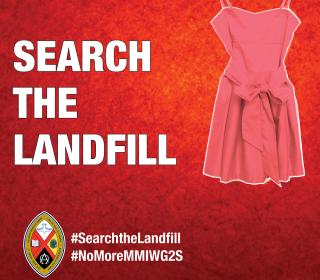 A red dress with the text Search the Landfill