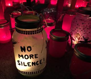 Lanterns made of jars, slogan: No More Silence