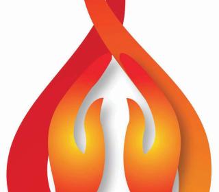 Praying hands with flames graphic