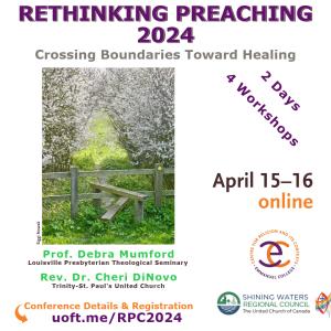 Rethinking Preaching Conference 2024: Crossing Boundaries Toward Healing above photo of flowering trees.