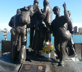 A statue commemorating the Underground Railroad in Windsor, Ontario.