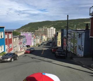 A view of the colourful streets of Gander, Newfoundfound from the perspective of a GC43 Pilgrim.
