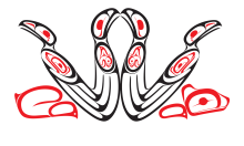 Indigenous artwork featuring eagles, ravens, spirit bear, wolf, and whale