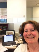 General Secretary Nora Sanders takes a selfie photo in her cubicle of the new General Council Office.