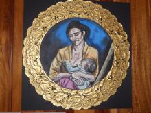A painting of a migrant mother with child.
