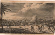 An etching from the 1800s which shows a battle in the Demerara revolt which slaves charging through a field of cane, causing the British to retreat.