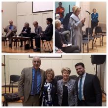 A collage of three photos from a presentation in Ottawa on occupation and Israel/Palestine.