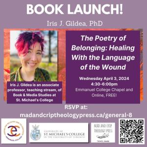 Photo of Iris Gildea below the words Book Launch! and beside details on how to attend.