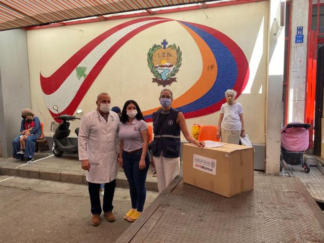 Relief workers at a distribution centre, Beirut