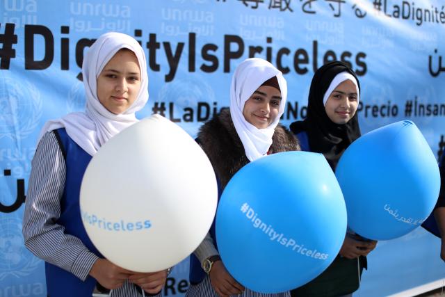 Palestinian girls at the launch of the #DignityIsPriceless campaign. Palestinian girls at the launch of the #DignityIsPriceless campaign