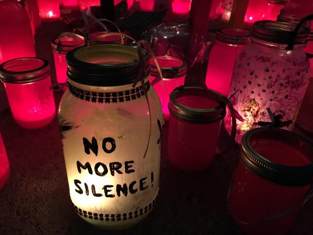 Lanterns made of jars, slogan: No More Silence