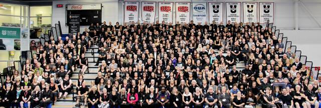 Over 375 United Church people participate in one of the largest Thursdays in Black photos to date at the United Church’s 43rd General Council in 2018. Photo of GC43 attendees wearing black, July 2018